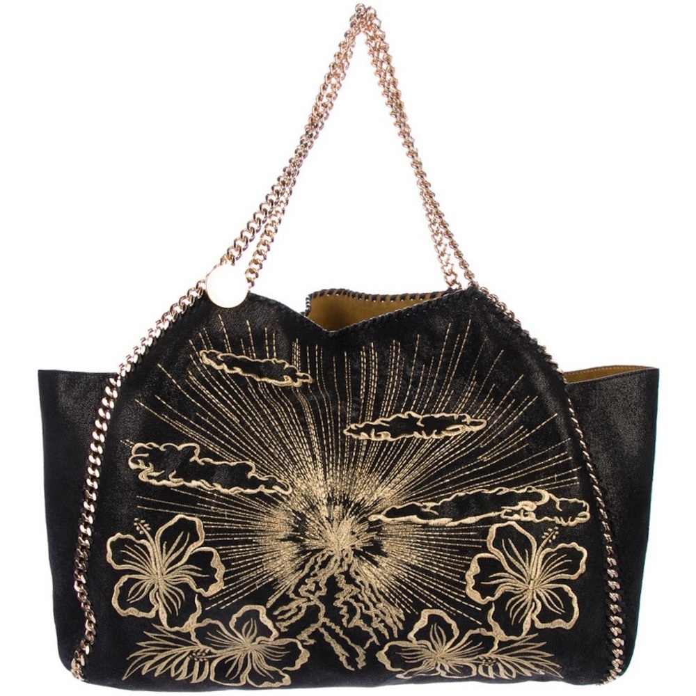 Stella McCartney 2018 Falabella Volcano Embroidered Tote Black Gold